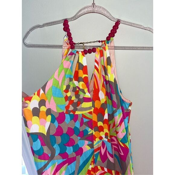 Trina Turk Printed Maxi Dress Beaded Collar Petite Small - Picture 3 of 6